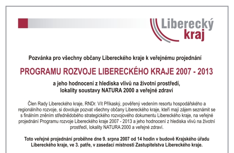 Veřejné projednání Programu rozvoje Libereckého kraje 2007 - 2013